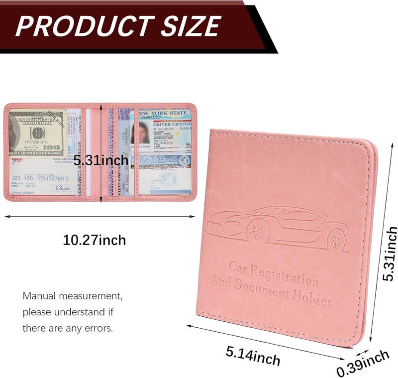 Peisicne Registration and Insurance Card Holder, Vehicle Glove Box Car Organizer with Magnetic Closure, Interior Car Accessories for Documents, Cards, License Storage, 1-Pack Pink - Image 3